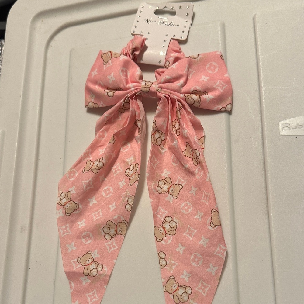 Charming Pink Teddy Bear Hair Bow by